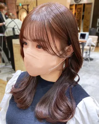 セミロング カラー 顔まわりカット🌟 くびれヘア/寺門遥輝のヘアスタイル