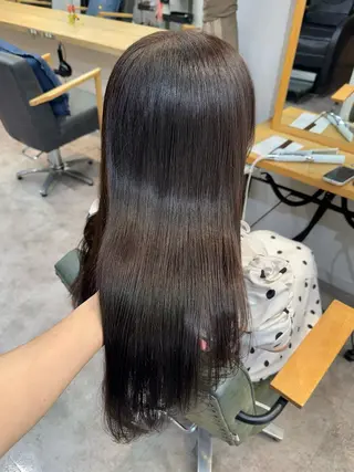 ロング カラー 美髪縮毛矯正/暖色 カラー/エクステのヘアスタイル