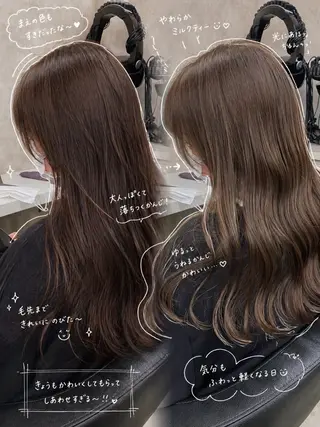 ロング カラー ブリーチ縮毛矯正加藤 赤み無し透明感ヘアのヘアスタイル