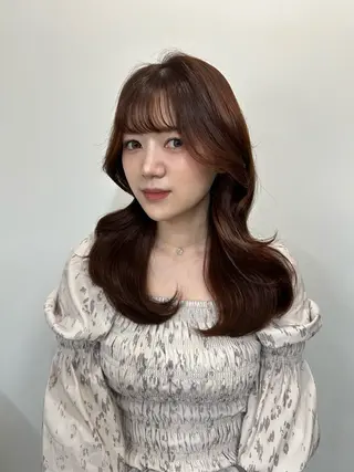 セミロング カラー 心斎橋l大人韓国ヘア レイヤー×艶カラーのヘアスタイル