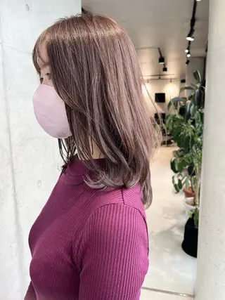 ミディアム カラー パーマ ヘアアレンジ 透明感/オリーブ/ グレージュ/YUKAのヘアスタイル