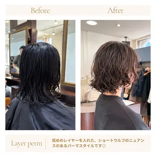 ショート レイヤー/パーマ /縮毛/ 宮本 泰周のヘアスタイル