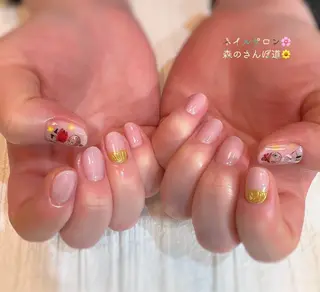 ネイル ショートネイル 森のさんぽ道のネイルデザイン