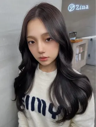 ロング カラー 前髪/顔まわりカット 艶髪/髪質改善/縮毛のヘアスタイル