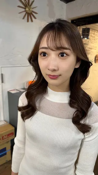 セミロング カラー 韓国レイヤー柔らかい 地毛風縮毛矯正/マツのヘアスタイル