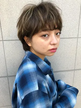 ショート カラー パーマ ヘアアレンジ 【白髪ぼかし 専門GBG】自由が丘のヘアスタイル