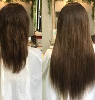 ロング カラー パーマ ヘアアレンジ チビ編み込みエクステ シールEXどぅ〜すのヘアスタイル