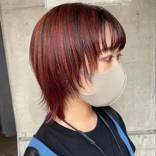 ショート カラー パーマ ヘアアレンジ メンズ キッズ ネイル mana 暖色カラーカットのヘアスタイル