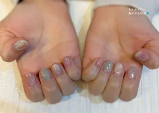 ネイル ショートネイル 森のさんぽ道のネイルデザイン