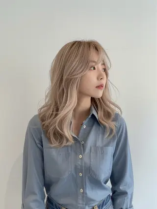 ミディアム ブリーチなしカラー 美髪矯正・清水天空のヘアスタイル