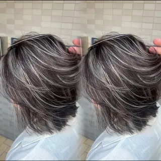 セミロング カラー 表参道/ハイライト バレイヤージュのヘアスタイル