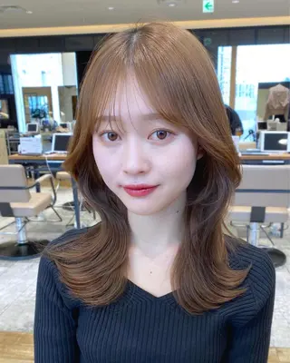 ミディアム カラー 顔まわりカット🌟 くびれヘア/寺門遥輝のヘアスタイル