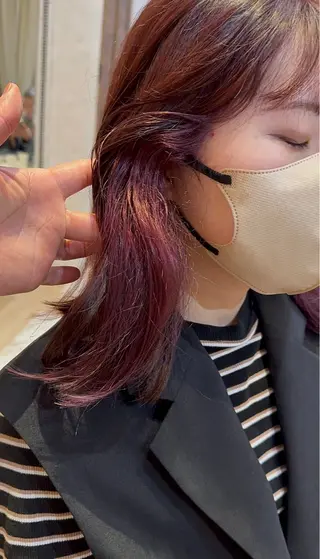 ミディアム ブリーチなしダブル カラー縮毛矯正 下野のヘアスタイル