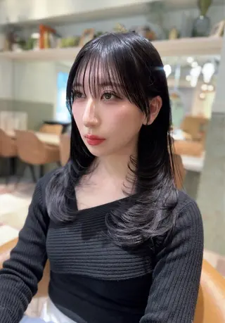 ミディアム カラー 木屋元一/透明感 /前髪/ショートボブのヘアスタイル