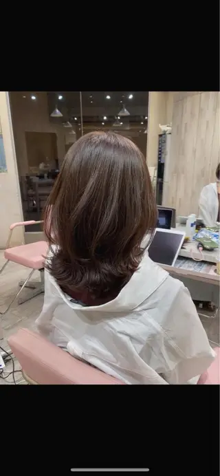 ミディアム カラー 顔まわりカット🌟 くびれヘア/寺門遥輝のヘアスタイル