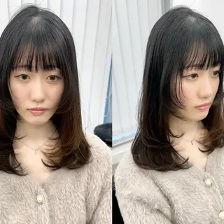 ミディアム カラー パーマ ヘアアレンジ メンズ キッズ 骨格レイヤーカット 🌿美髪縮毛矯正のヘアスタイル