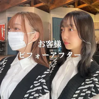 ミディアム カラー 顔周りカット 【オノザワリョウ】のヘアスタイル