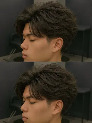 ミディアム パーマ ヘアアレンジ メンズ 🔥ニュアンス フェザー小林海斗🔥のヘアスタイル