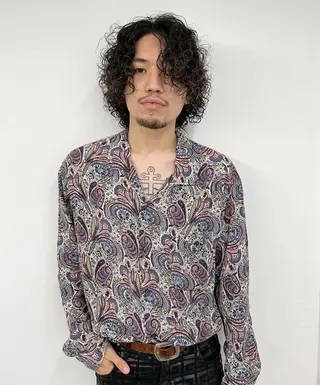 ミディアム カラー パーマ メンズ 鈴木 隼人のヘアスタイル