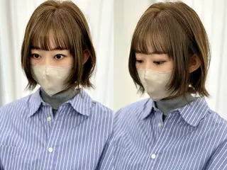ミディアム カラー パーマ ヘアアレンジ メンズ キッズ レイヤーカット 🌿透け感カラーのヘアスタイル