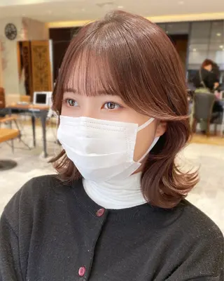 ミディアム カラー 顔まわりカット🌟 くびれヘア/寺門遥輝のヘアスタイル