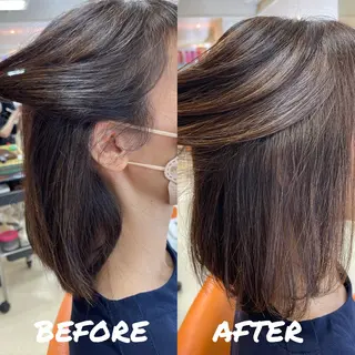 ミディアム カラー パーマ 鶴﨑 美優亜のヘアスタイル