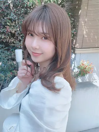 セミロング カラー パーマ ヘアアレンジ 【公式】amble luxe池袋東口🩷のヘアスタイル