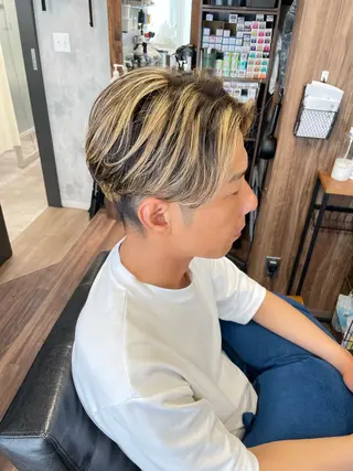 カラー メンズ Lull1人美容室 バレイヤージュのヘアスタイル