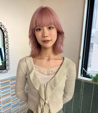 セミロング カラー ヘアアレンジ 縮毛矯正履歴からの ブリーチ /mamiのヘアスタイル