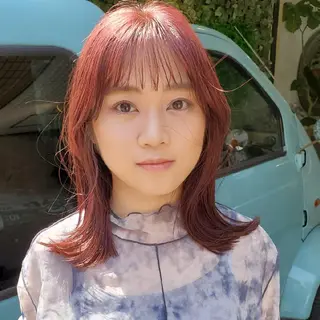 ミディアム カラー 韓国レイヤー柔らかい 地毛風縮毛矯正/マツのヘアスタイル