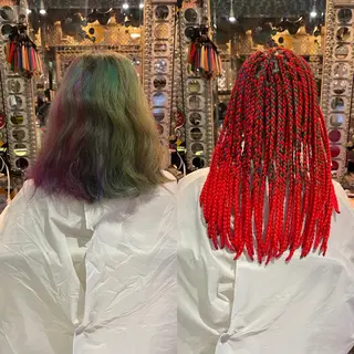ミディアム カラー ヘアアレンジ 🌈派手髪エクステ ブレイズ🌈ひろとのヘアスタイル