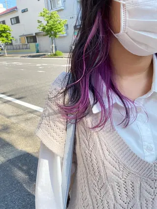 セミロング カラー ハイトーンカラー🌈 メンズパーマ鈴木康平のヘアスタイル