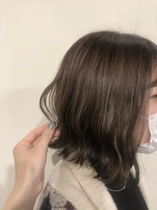 ミディアム カラー ヘアアレンジ 抜け感ボブ×パーマ |kazaneのヘアスタイル