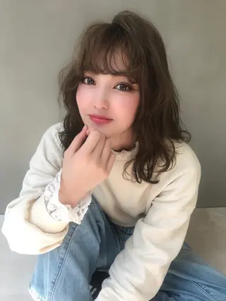 ミディアム カラー パーマ ヘアアレンジ EIGHTSOL博多 筑紫口店 溝口里穂のヘアスタイル