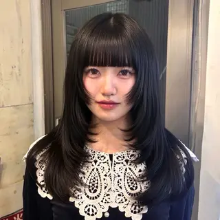 ロング レイヤー/ハッシュカ ット/顔周り/フウカのヘアスタイル