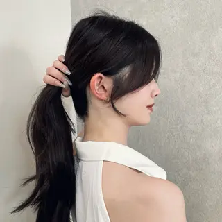 ロング ハッシュカット🖤✨ 顔周り/韓国ヘアのヘアスタイル