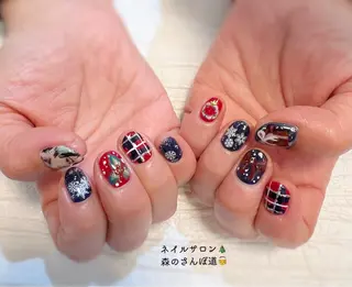 ネイル ショートネイル 森のさんぽ道のネイルデザイン