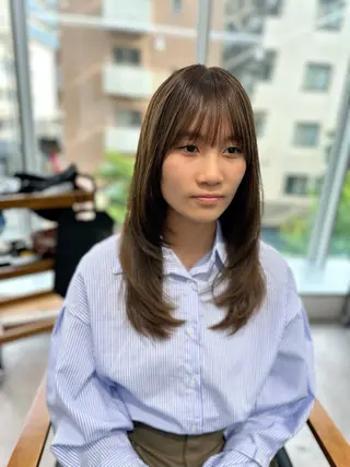 セミロング カラー パーマ ヘアアレンジ メンズ キッズ レイヤーカット 🌿透け感カラーのヘアスタイル