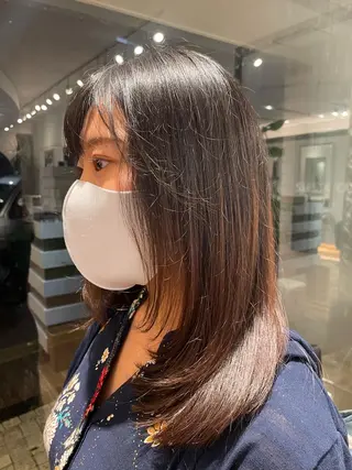 ミディアム ヘアアレンジ 小顔カット前髪 顔周りカット林亮佑のヘアスタイル