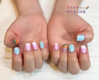 ネイル ショートネイル 森のさんぽ道のネイルデザイン