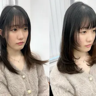 ミディアム カラー パーマ ヘアアレンジ メンズ キッズ 骨格レイヤーカット 🌿美髪縮毛矯正のヘアスタイル