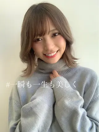 ミディアム カラー パーマ ヘアアレンジ 骨格別小顔カット/ 顔周りカット/金井のヘアスタイル