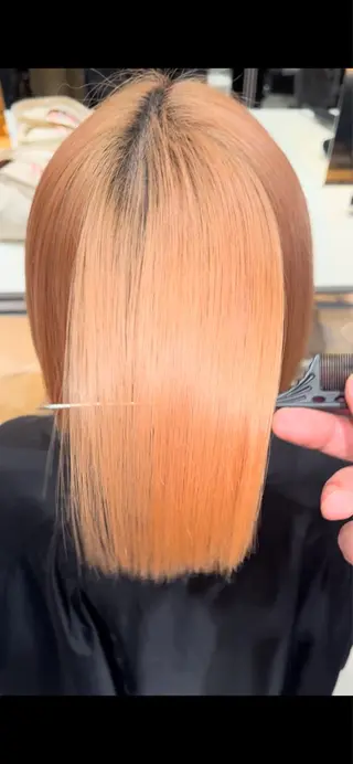 ミディアム パーマ ハイトーンを育てる ブリーチカラー/牧原のヘアスタイル