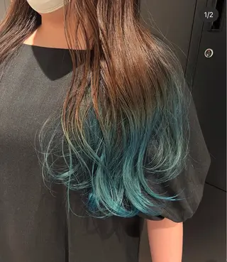 ロング カラー ヘアアレンジ 暗髪カラー🫐パーマ おくだりんかのヘアスタイル