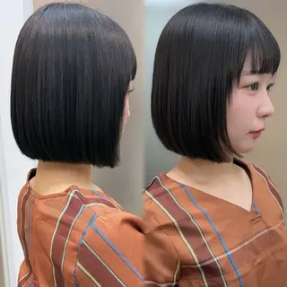 ミディアム カラー たぴ。ぱつっとボブ/ つや髪🍒髪質改善のヘアスタイル