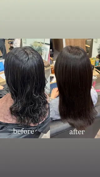 ロング パーマ 艶感カラー/オリーブ アレンジ：♡のヘアスタイル
