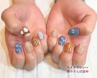 ネイル ショートネイル 森のさんぽ道のネイルデザイン