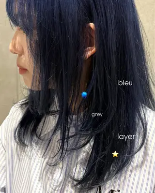 セミロング カラー yumemiレイヤー ‎✴︎ 透明感カラーのヘアスタイル