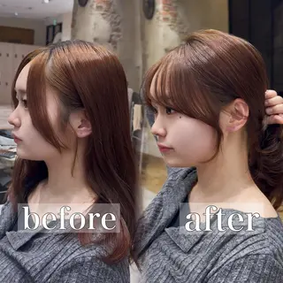 ミディアム カラー 新宿/レイヤー 顔周りカット溝手優太のヘアスタイル