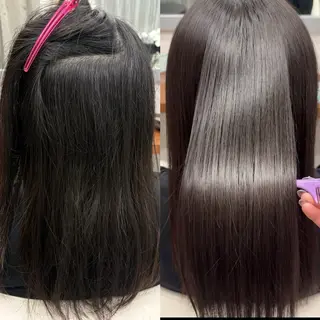 ミディアム パーマ 艶カラー／縮毛矯正 ／kana‎🤍のヘアスタイル